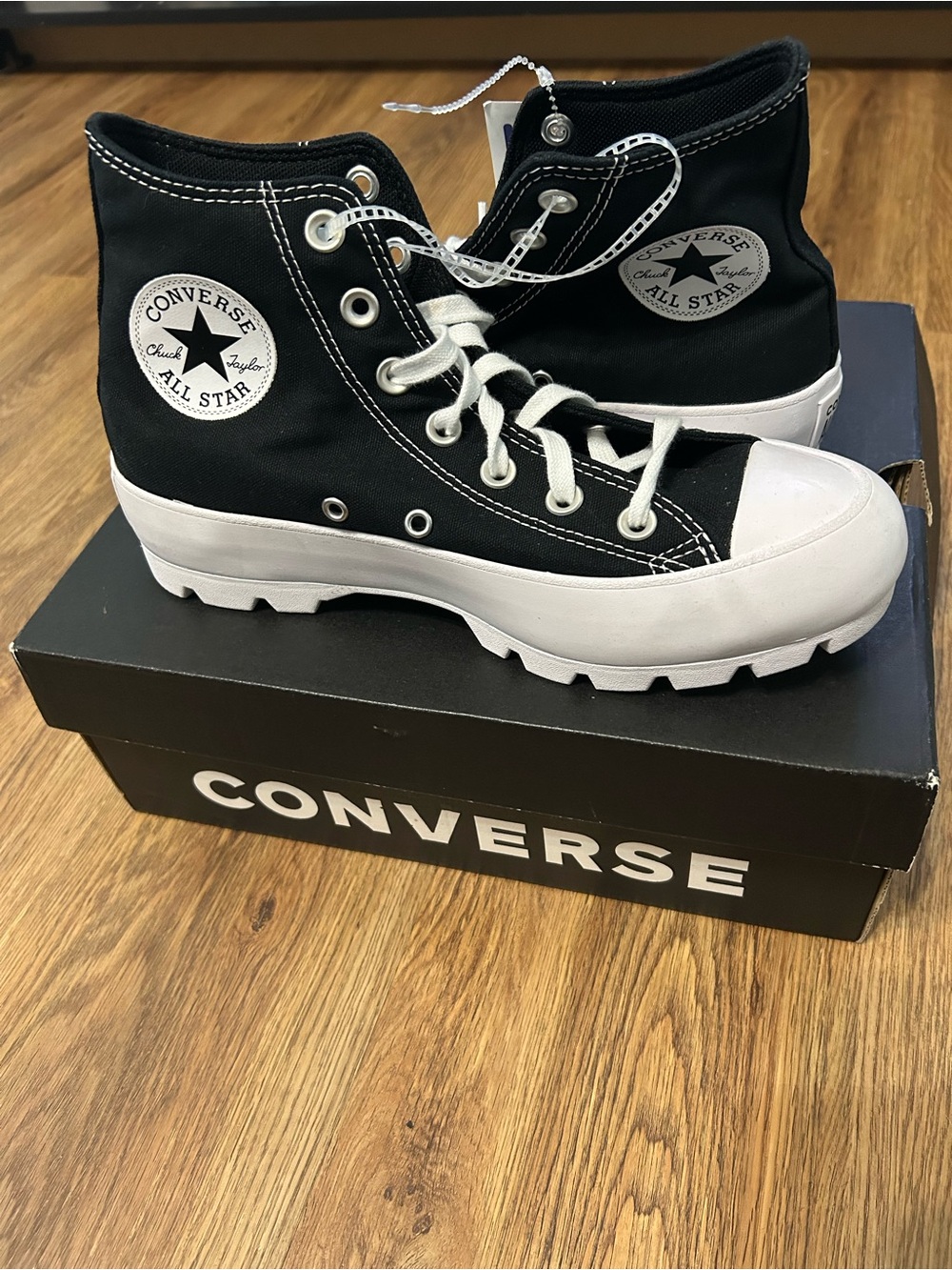 CONVERSE all Star Chuck Taylor hi top black platform lace up shoes sneakers sz 8 - Picture 9 of 9